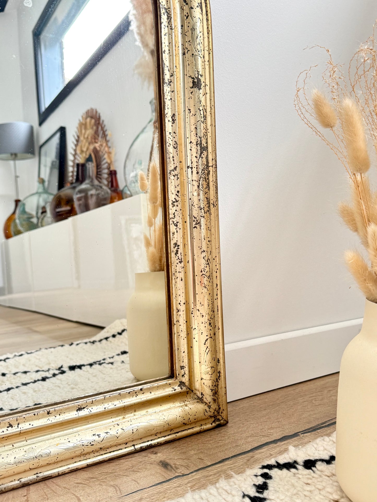 Miroir ancien Louis Philippe entièrement doré à la feuille d’or