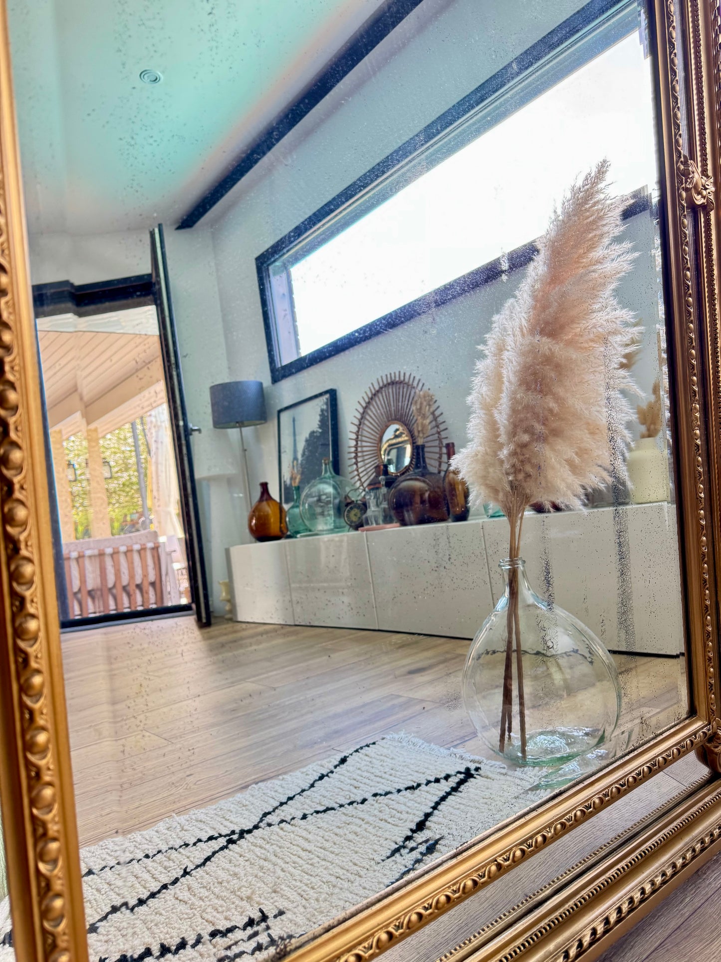 Grand miroir ancien doré à parcloses - XIXe