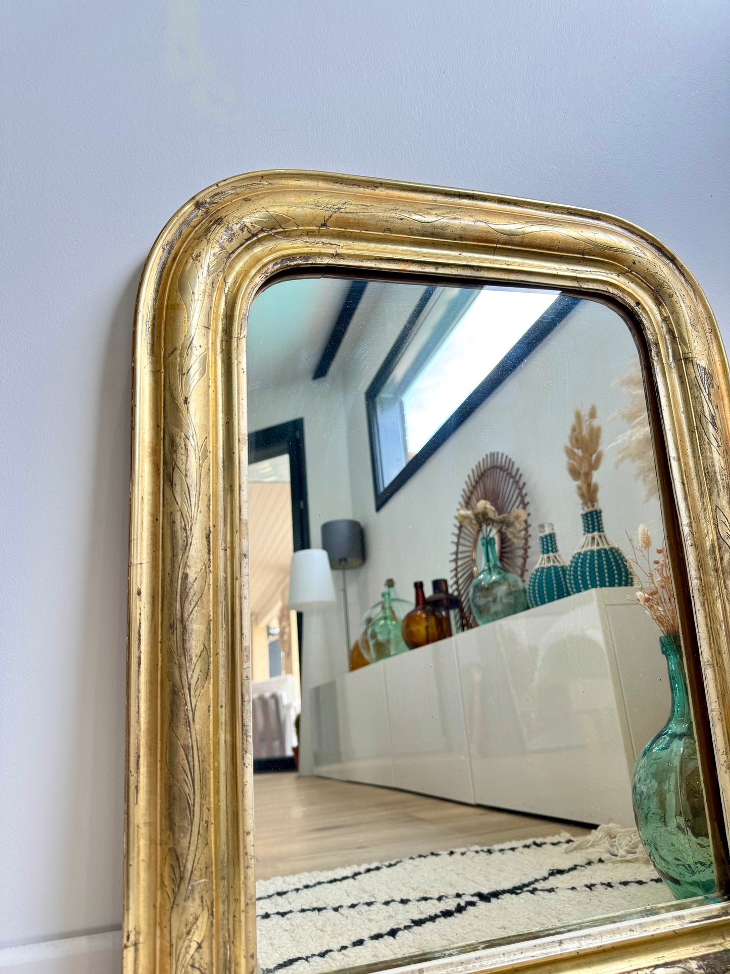 Miroir ancien Louis Philippe doré à la feuille d’or