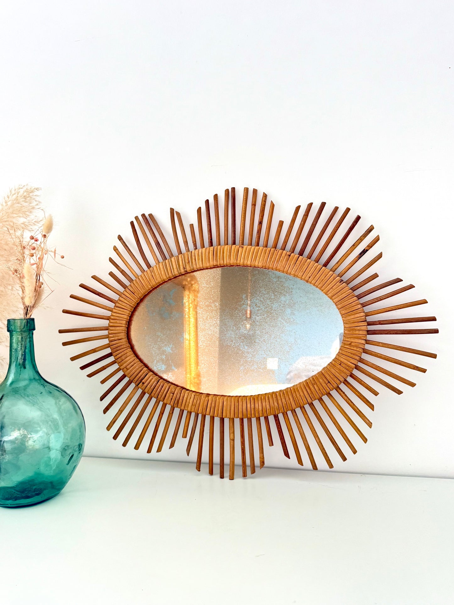 Miroir soleil en rotin