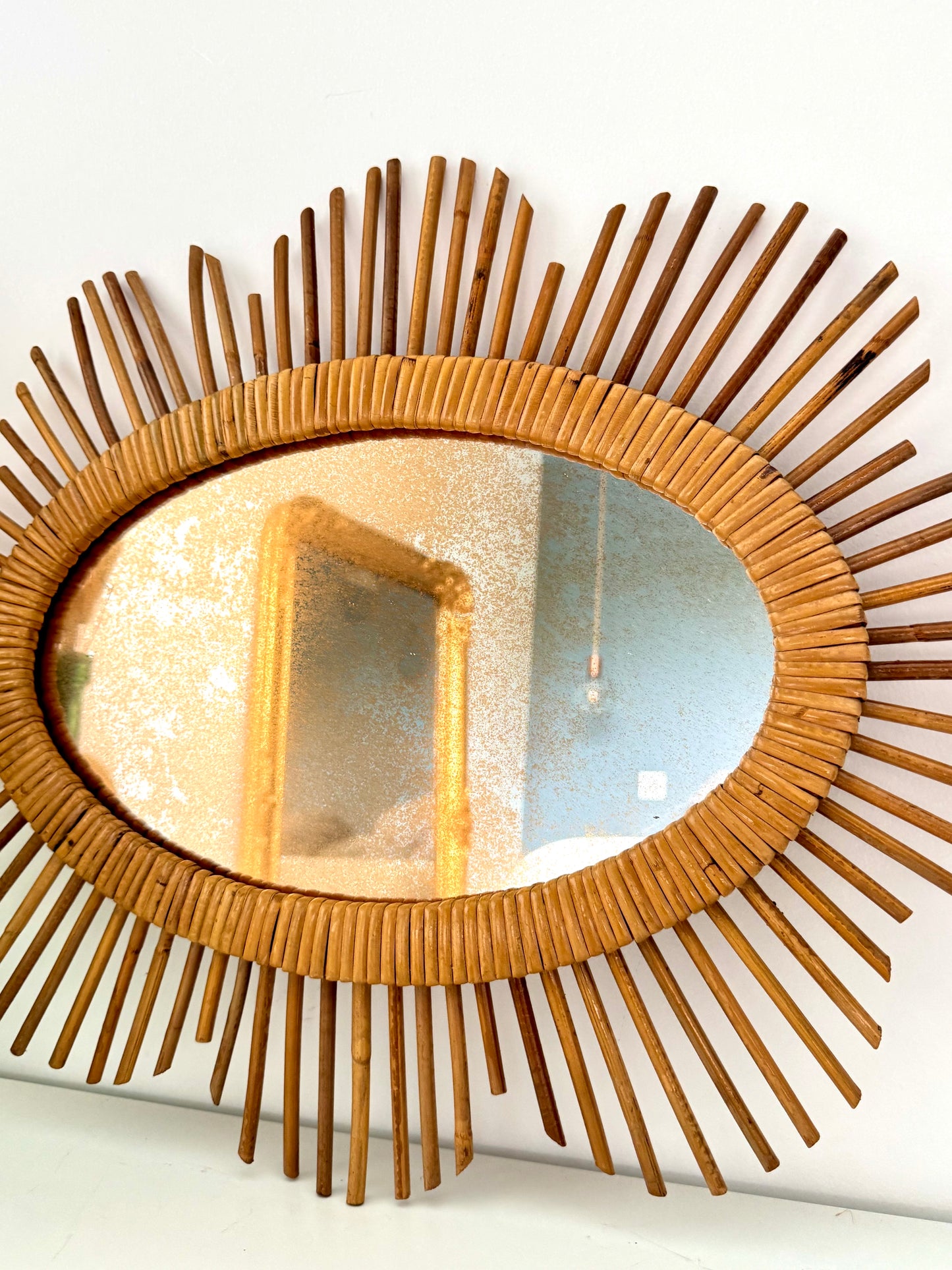 Miroir soleil en rotin