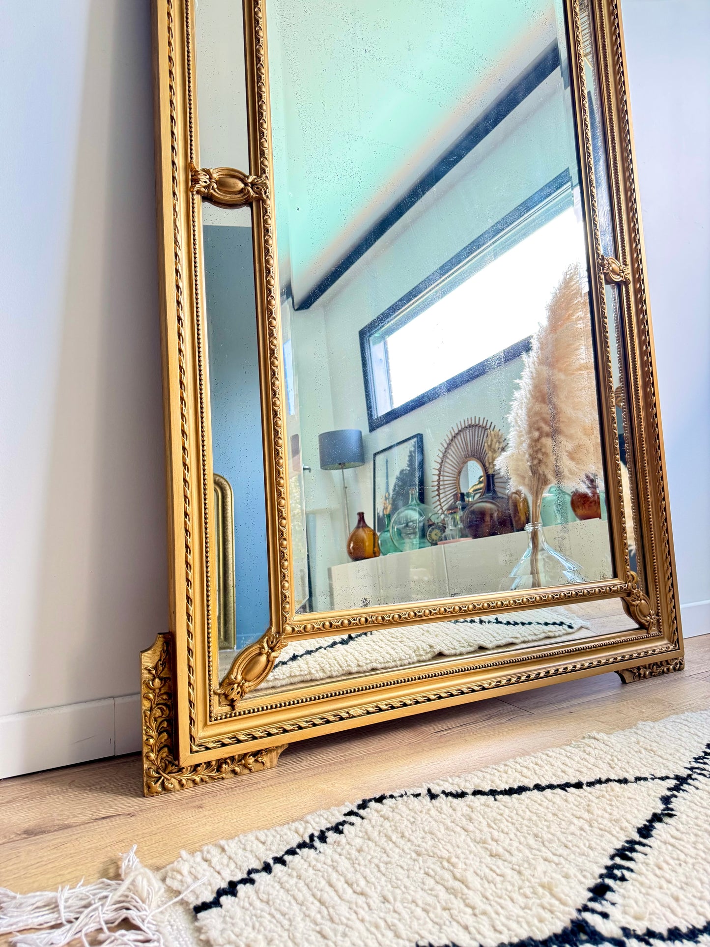 Grand miroir ancien doré à parcloses - XIXe