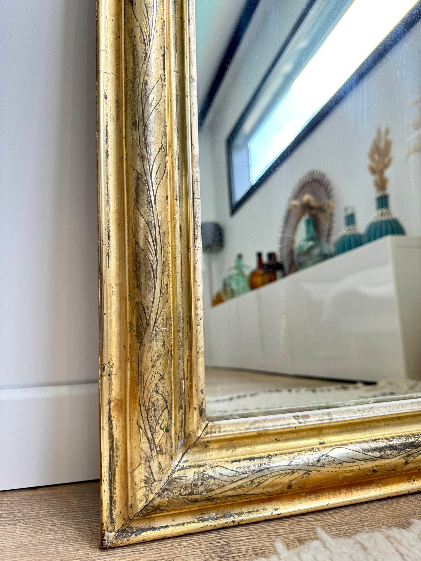 Miroir ancien Louis Philippe doré à la feuille d’or