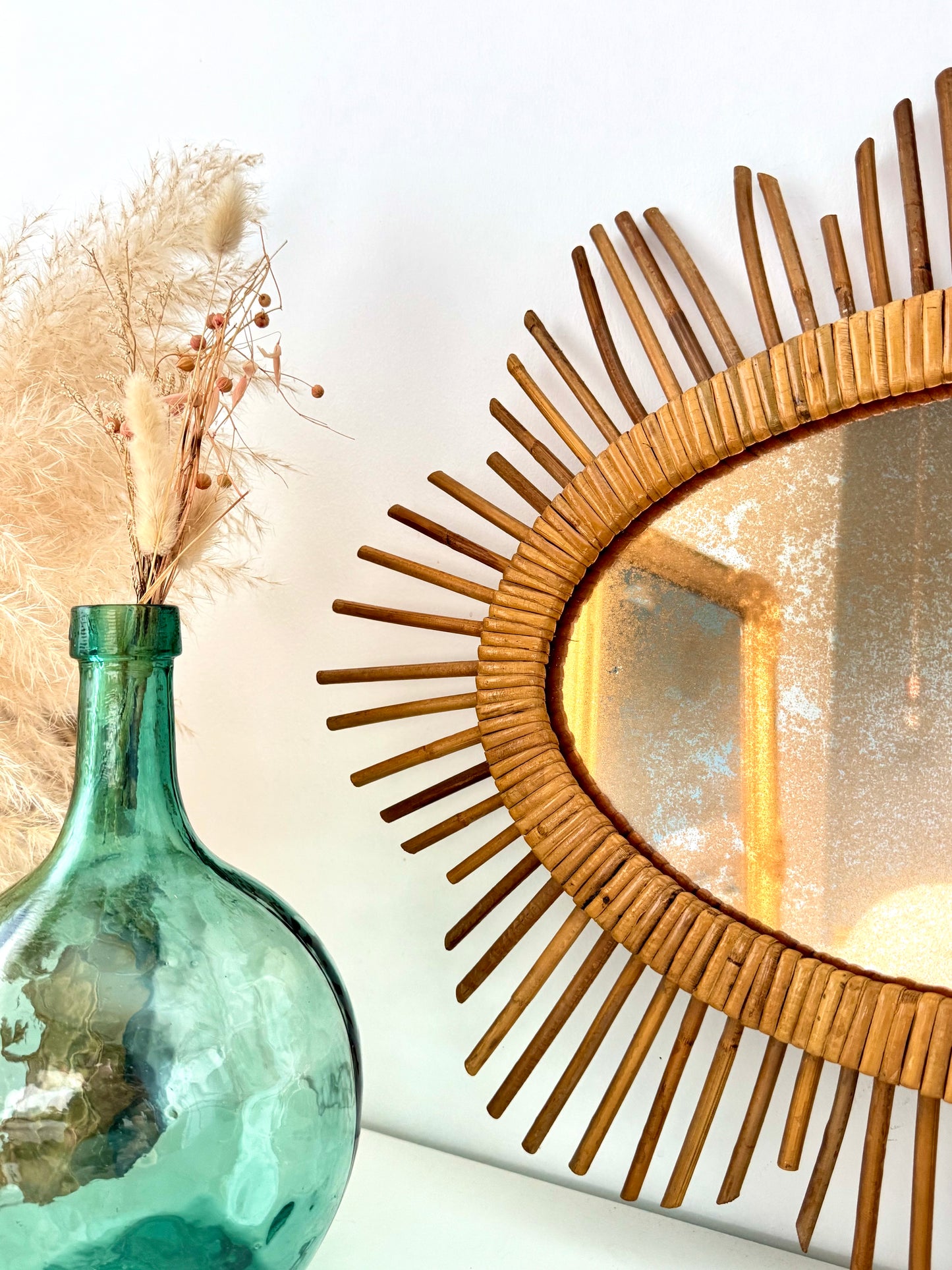 Miroir soleil en rotin