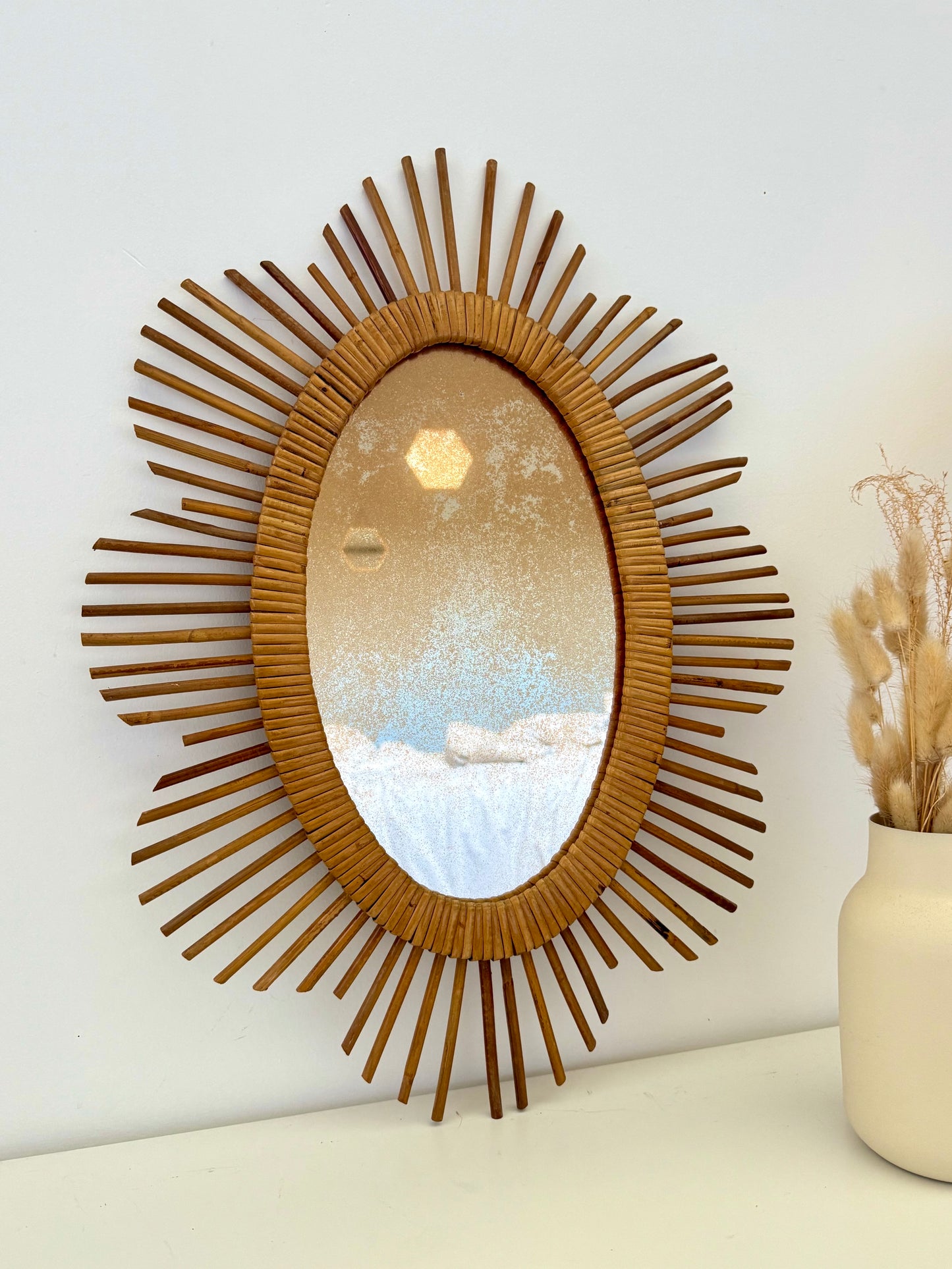 Miroir soleil en rotin