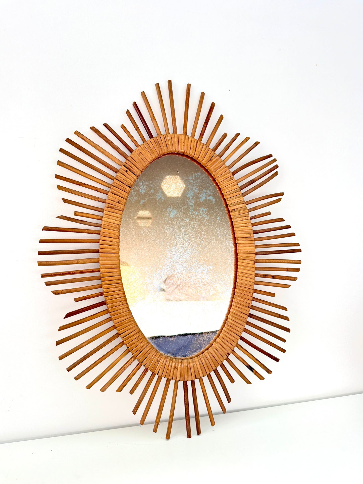 Miroir soleil en rotin