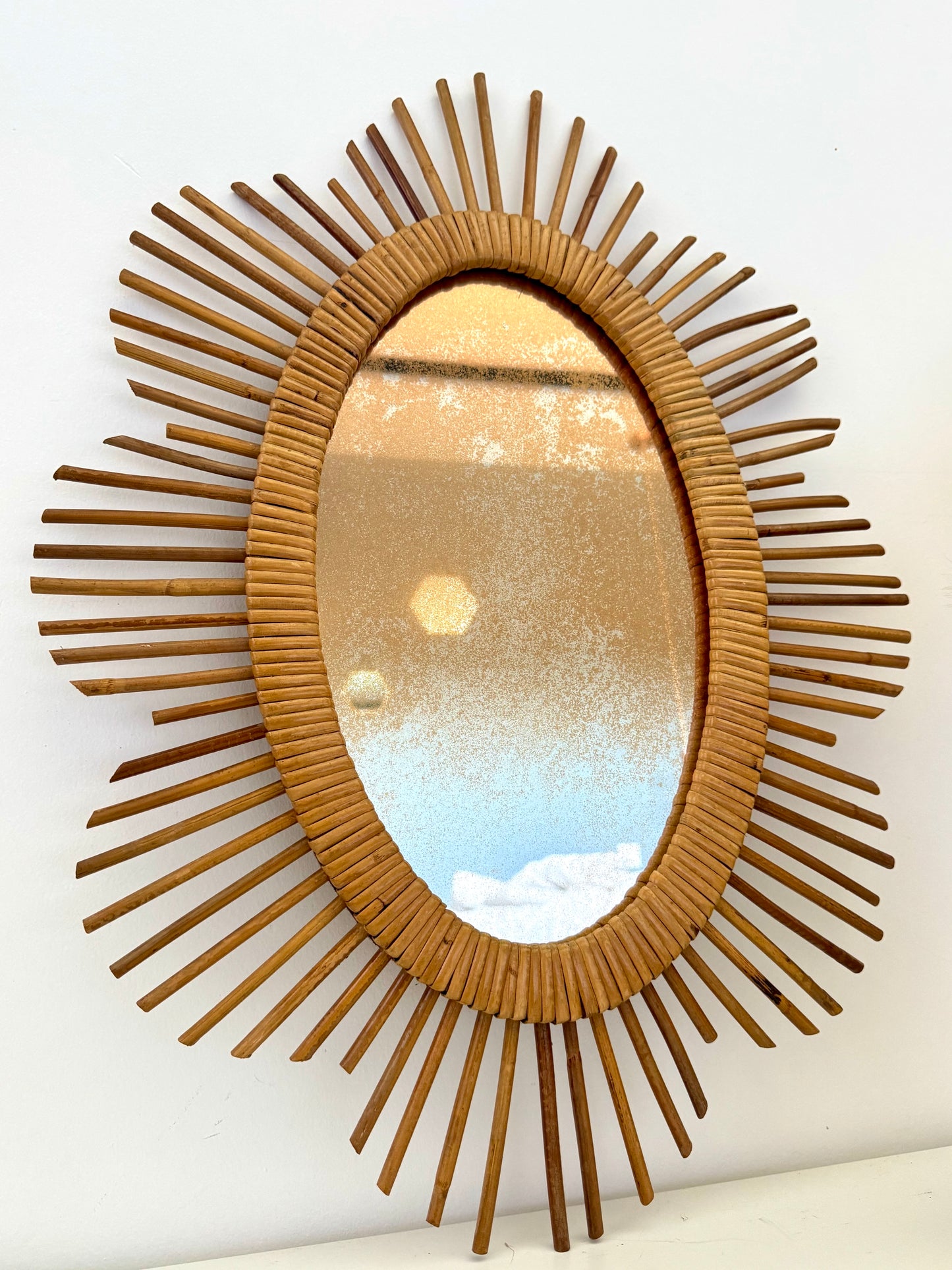 Miroir soleil en rotin