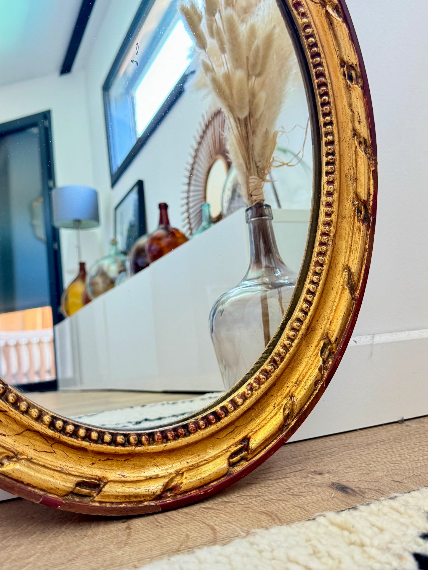 Miroir ancien doré, ovale