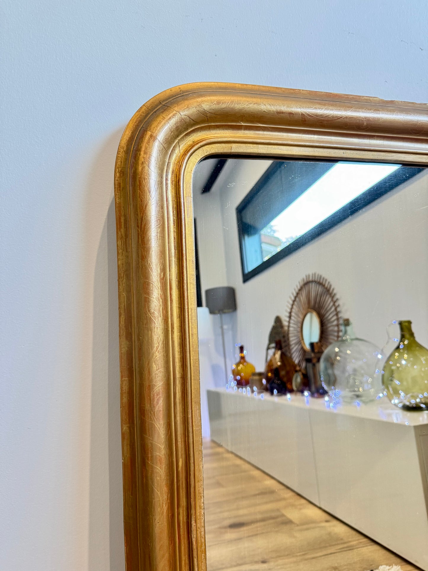 Miroir ancien Louis Philippe doré à la feuille d'or