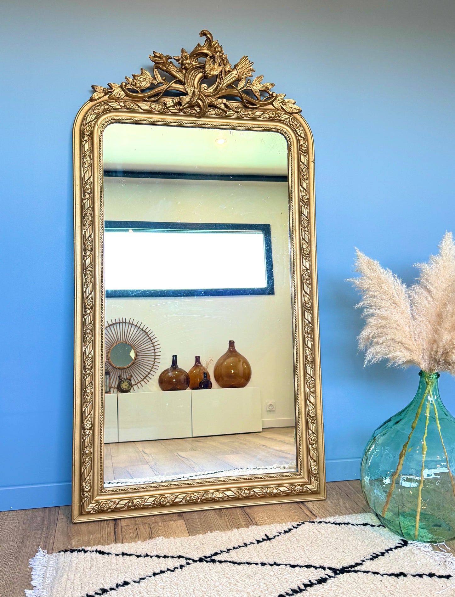 Grand miroir ancien doré Louis Philippe