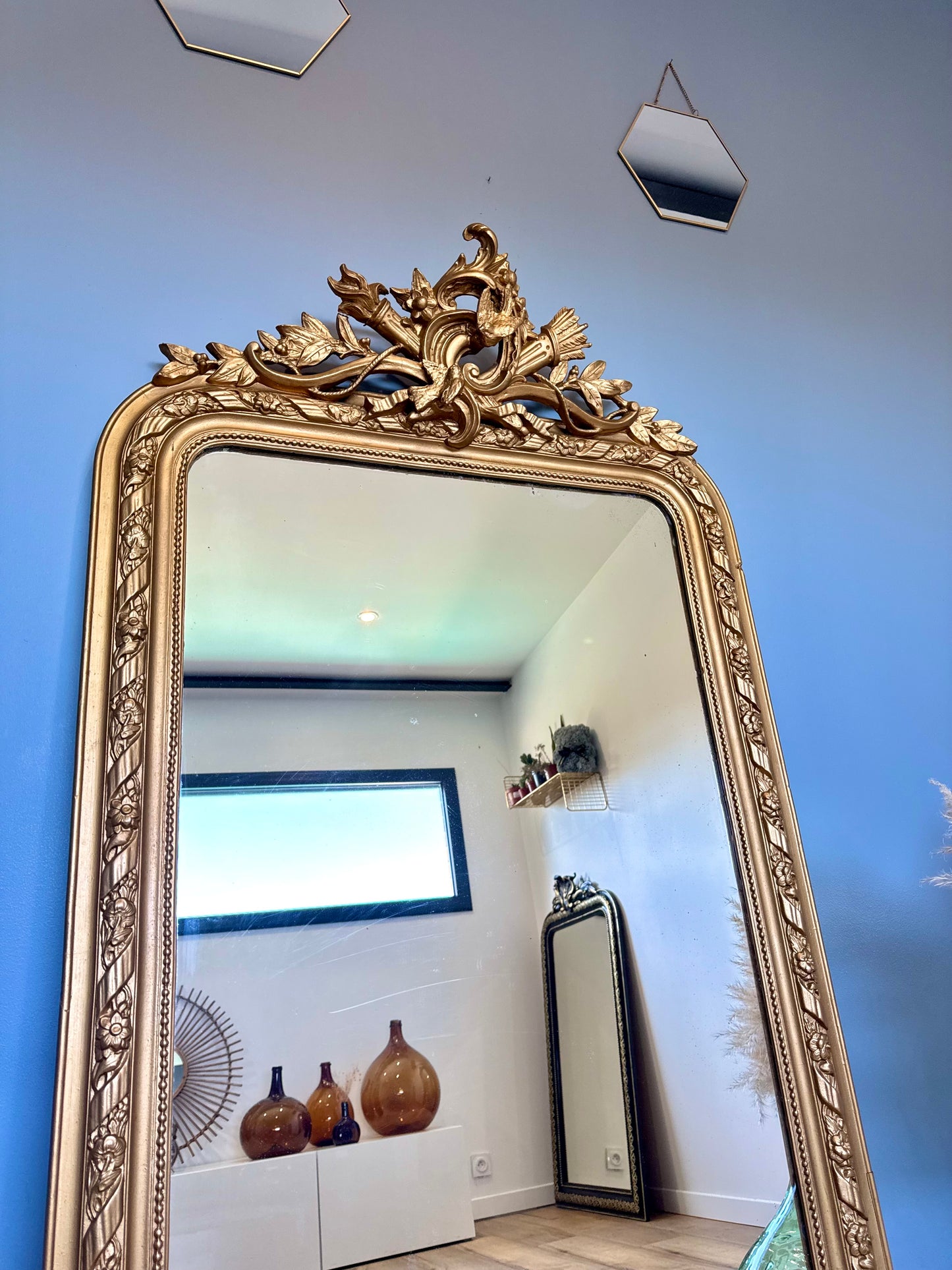 Grand miroir ancien doré Louis Philippe