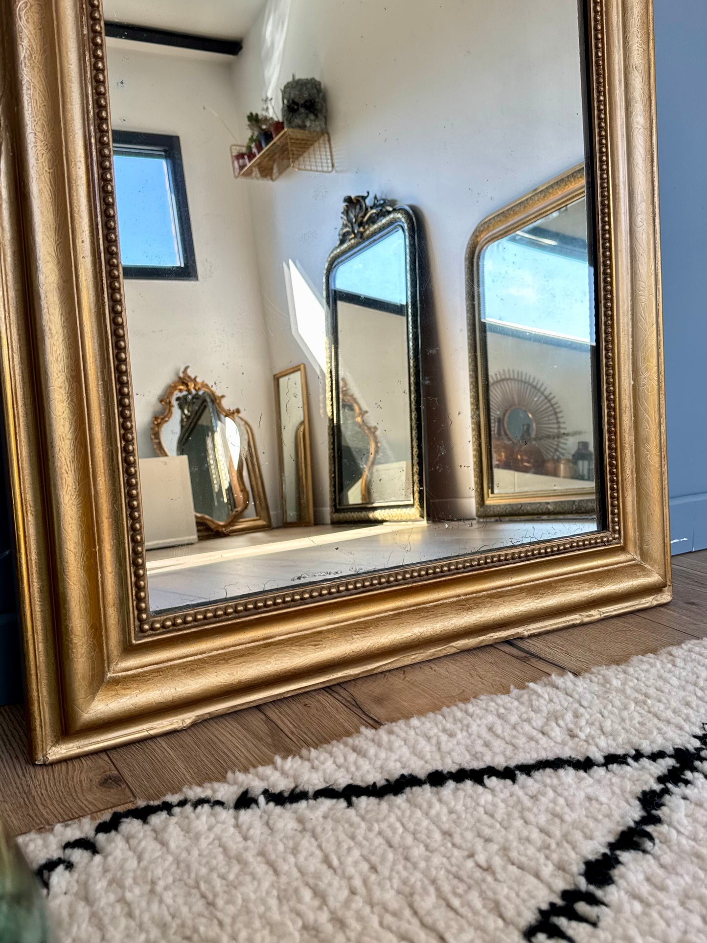 Miroir ancien Louis Philippe, doré à la feuille d'or