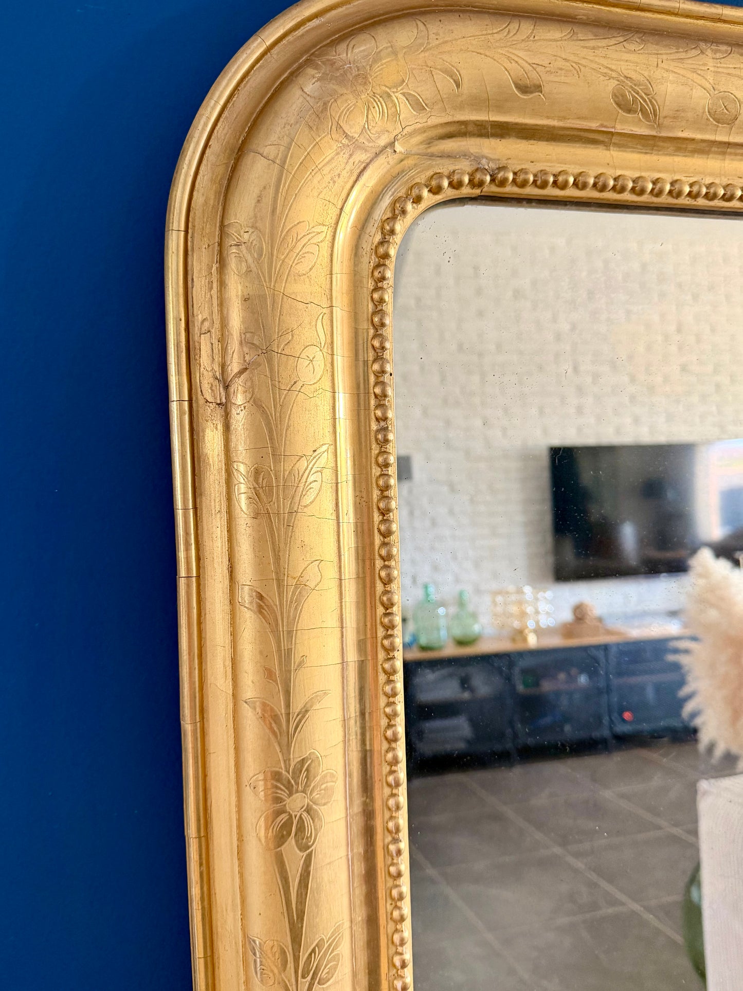 Grand miroir ancien Louis Philippe doré à la feuille d’or