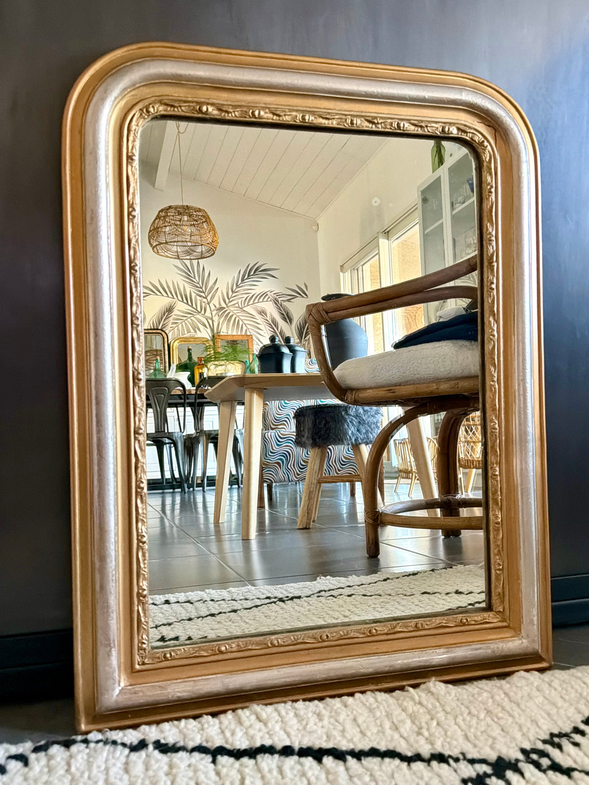 Miroir ancien Louis Philippe doré et argenté