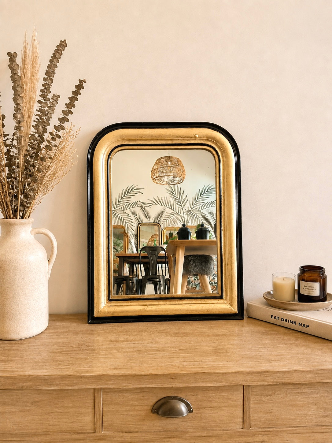 Miroir ancien Louis Philippe noir et doré
