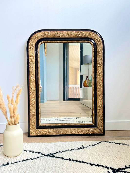 Miroir ancien Louis Philippe noir et doré