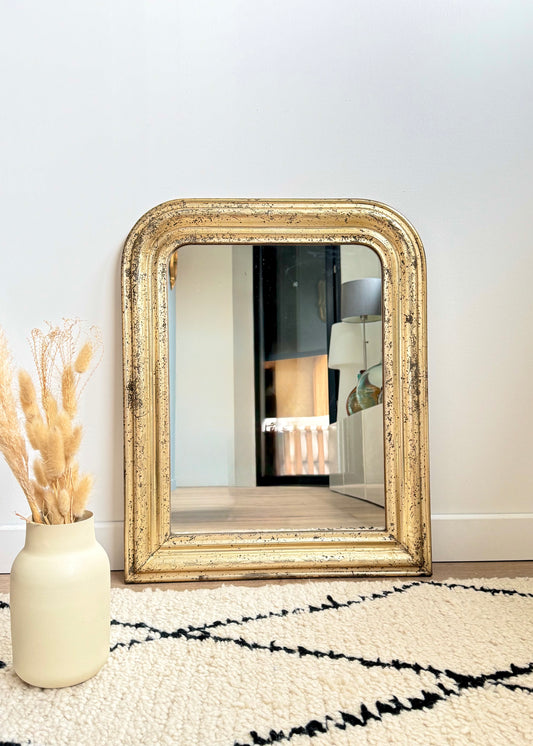Miroir ancien Louis Philippe entièrement doré à la feuille d’or