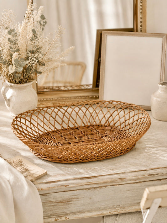 Corbeille vintage en rotin tressé