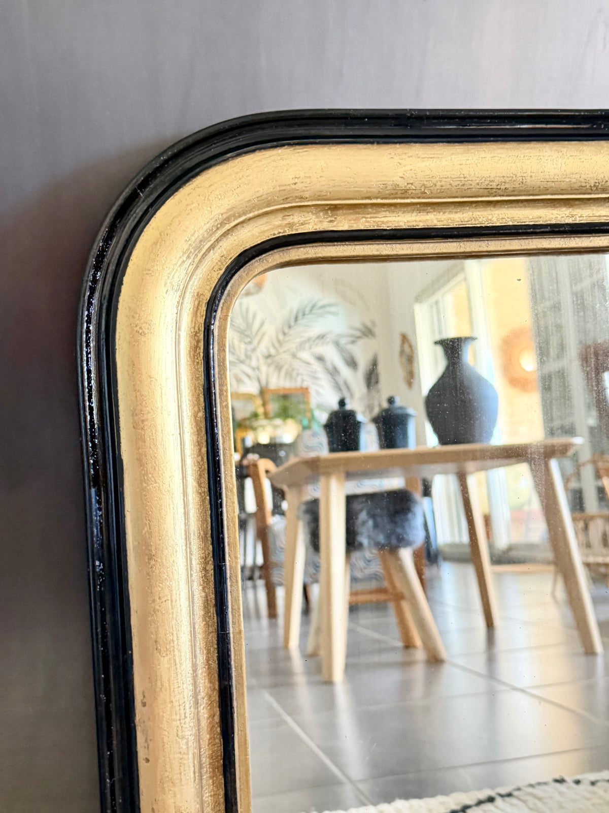 Miroir ancien Louis Philippe noir et doré