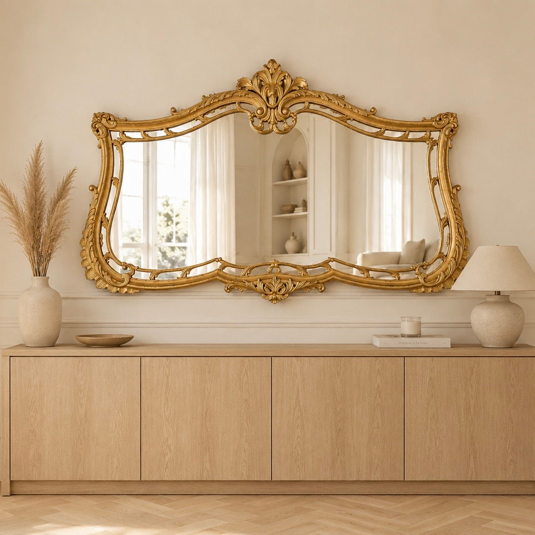Exceptionnel miroir ancien papillon baroque doré