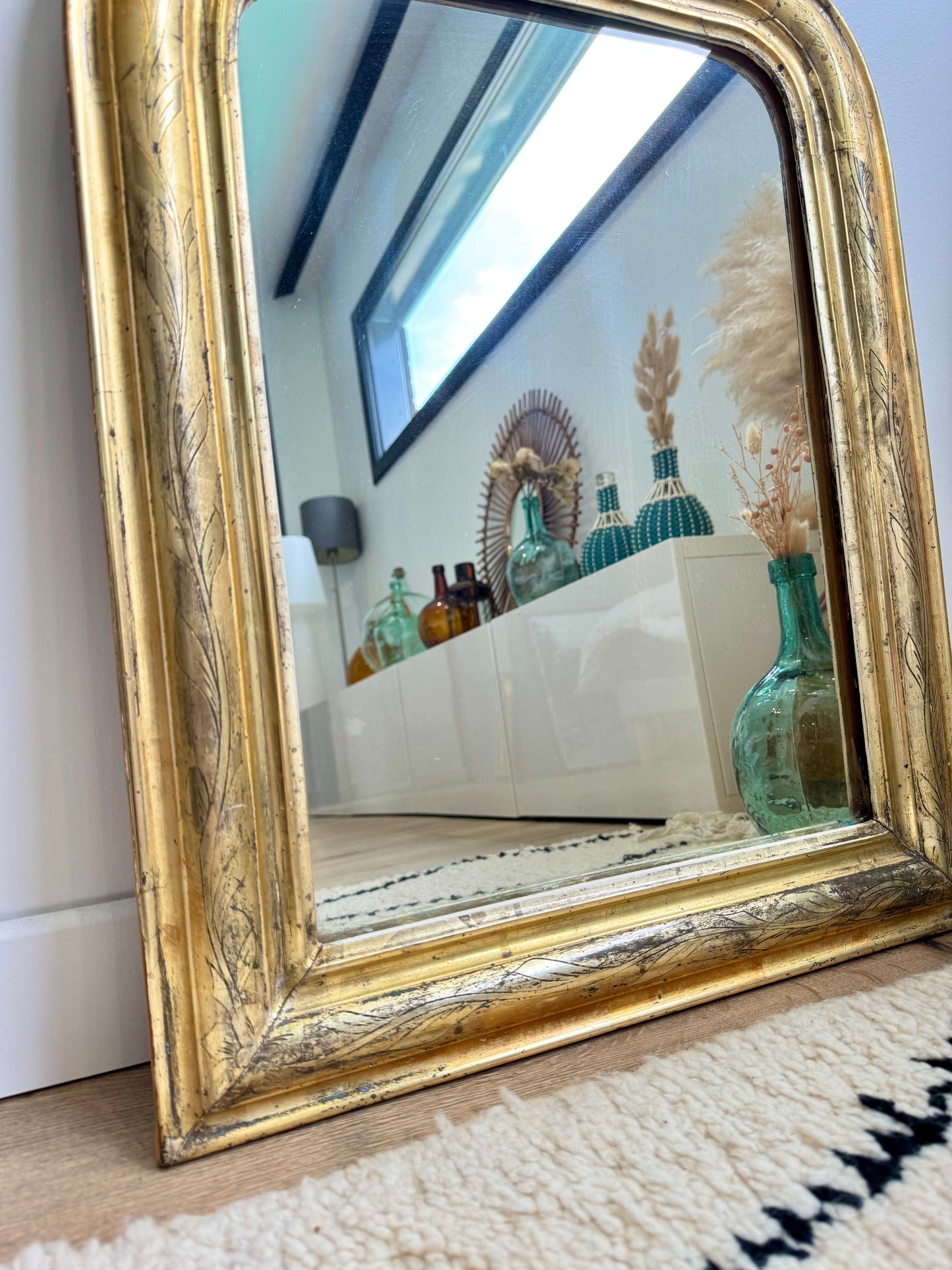 Miroir ancien Louis Philippe doré à la feuille d’or