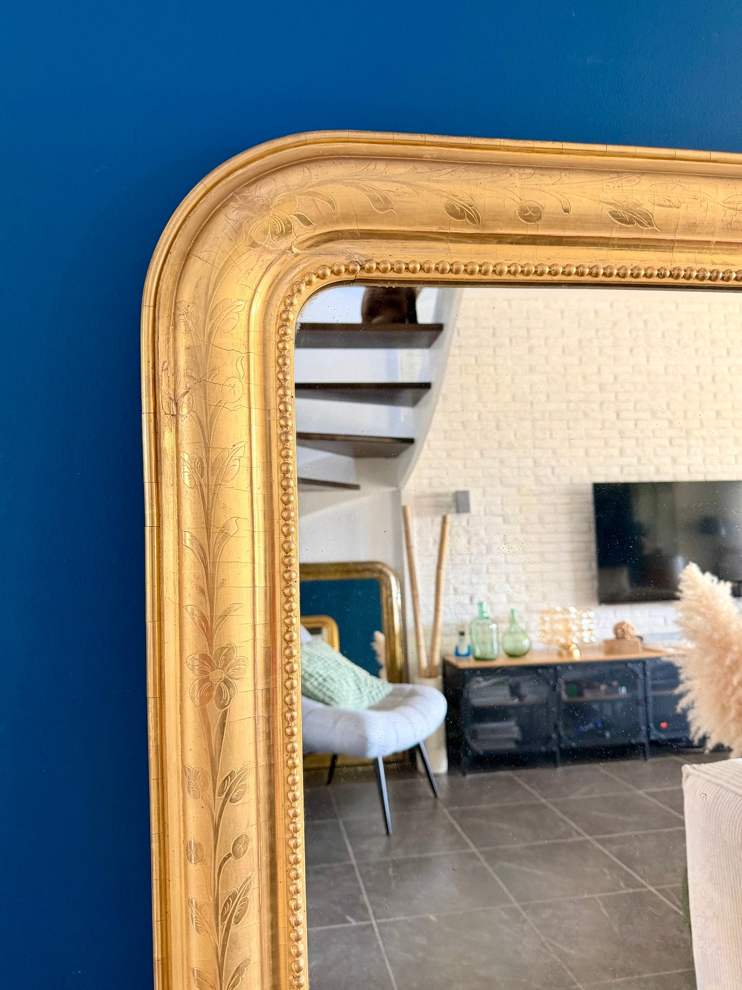 Grand miroir ancien Louis Philippe doré à la feuille d’or