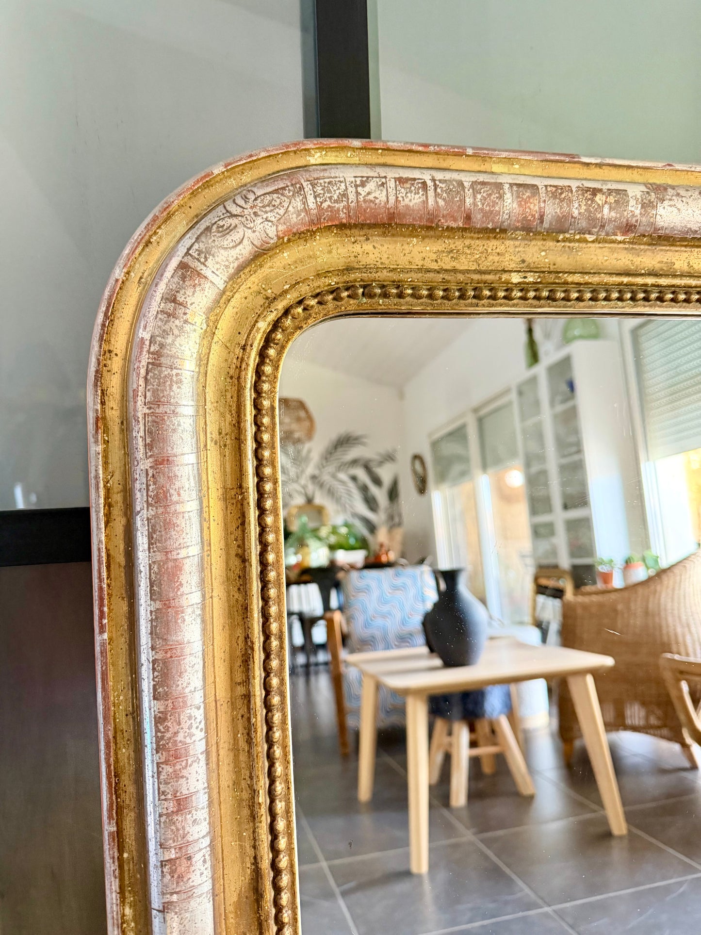Grand miroir ancien Louis Philippe à la feuille d’argent
