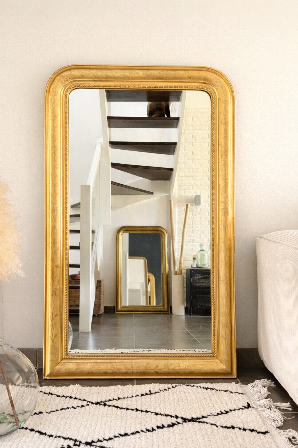 Grand miroir ancien Louis Philippe doré à la feuille d’or
