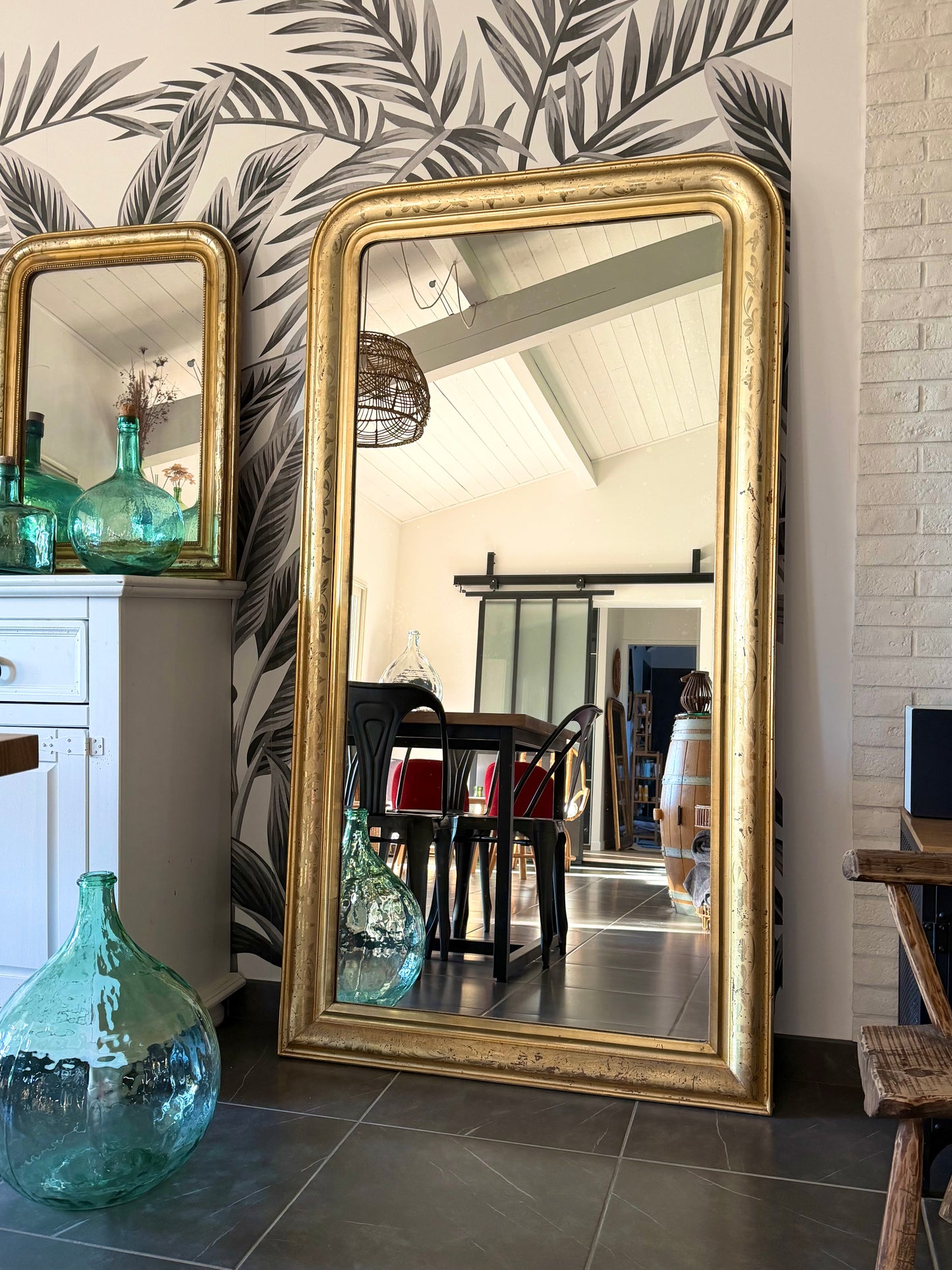 Somptueux miroir ancien Louis Philippe entièrement doré à la feuille d’or - Pièce rare.