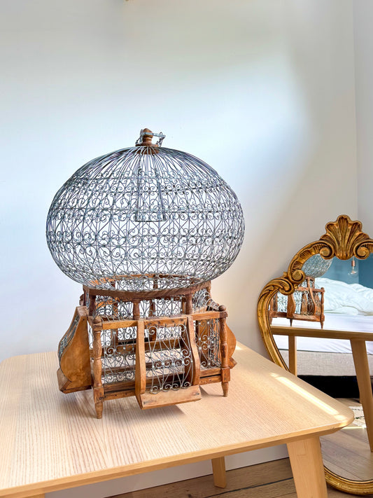 Grande cage décorative en métal et bois