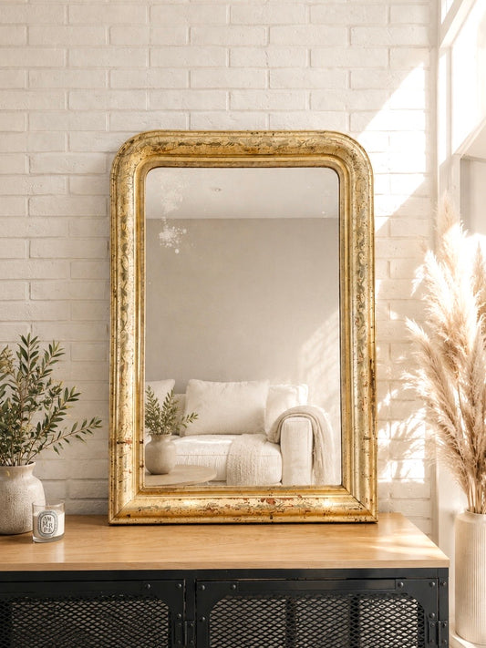 Miroir ancien Louis Philippe entièrement doré à la feuille d’or