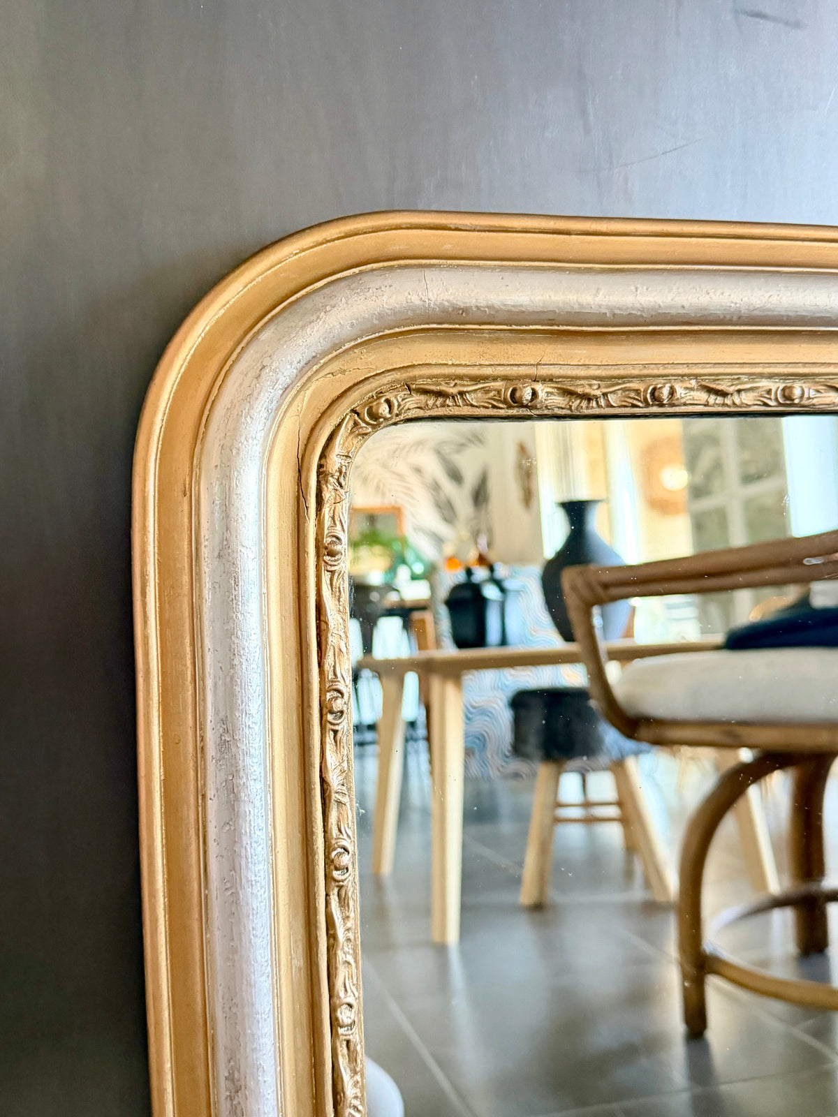 Miroir ancien Louis Philippe doré et argenté