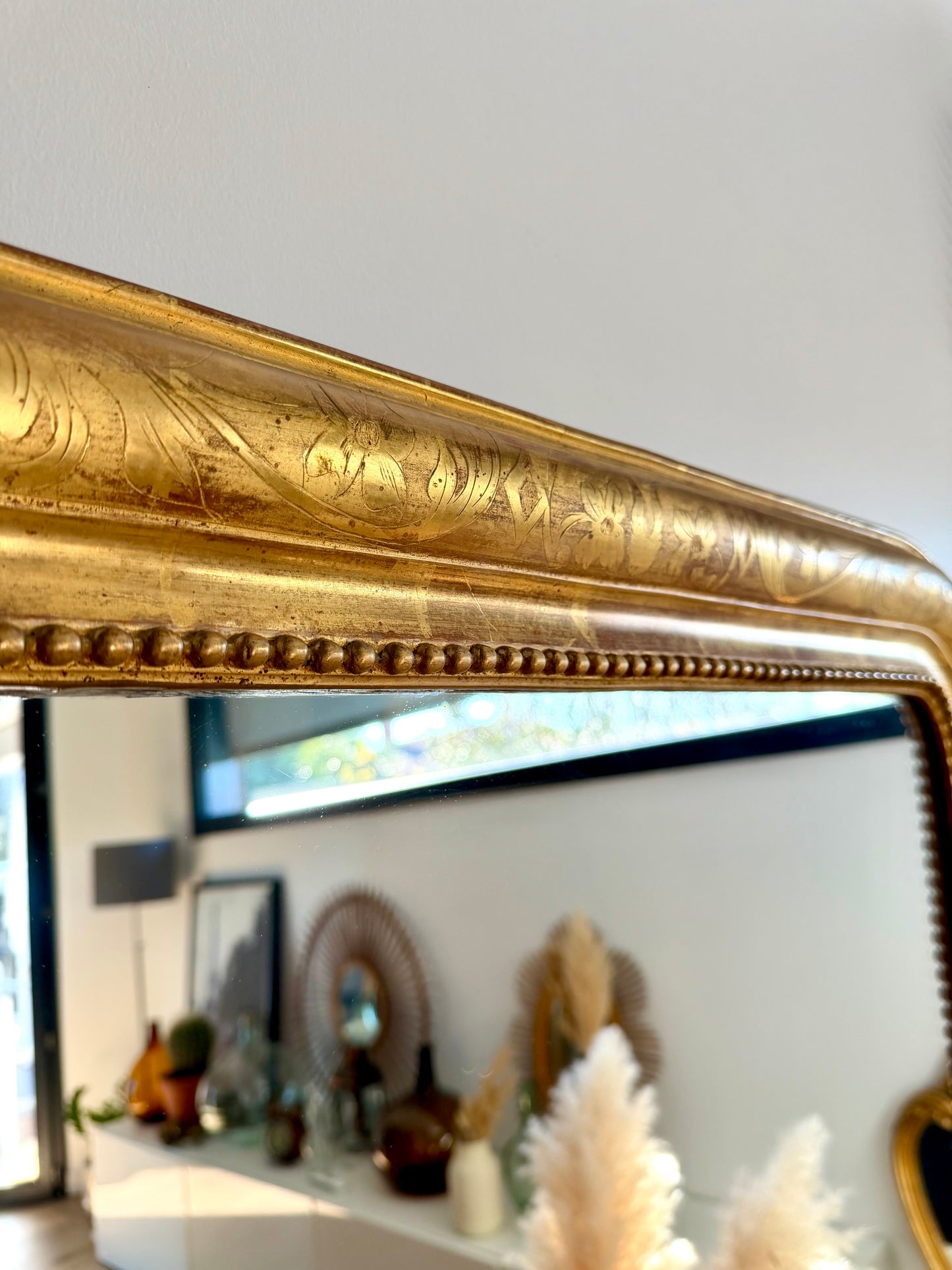 Grand miroir ancien Louis Philippe doré à la feuille d’or