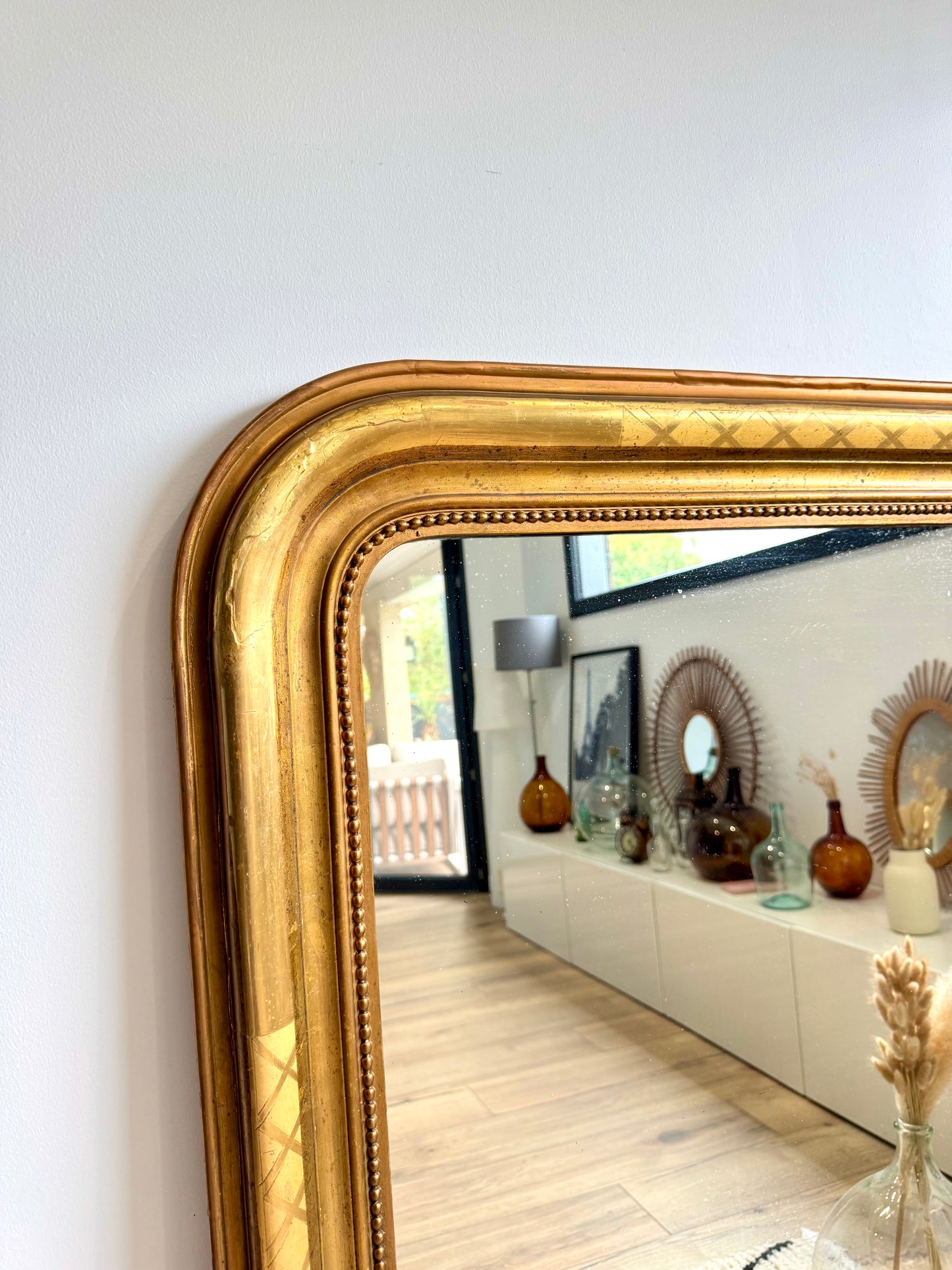 Grand miroir ancien Louis Philippe doré à la feuille d’or