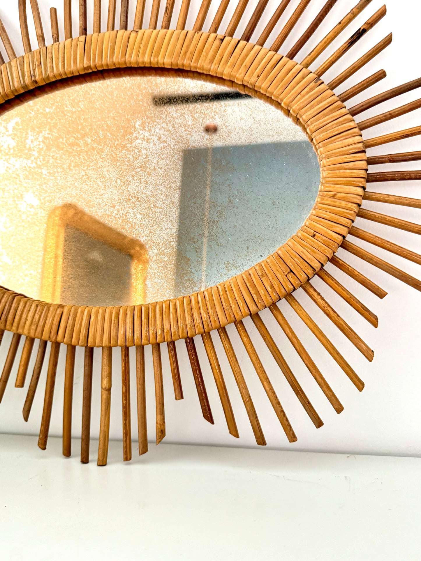 Miroir soleil en rotin