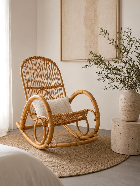 Rocking chair en rotin vintage, années 60