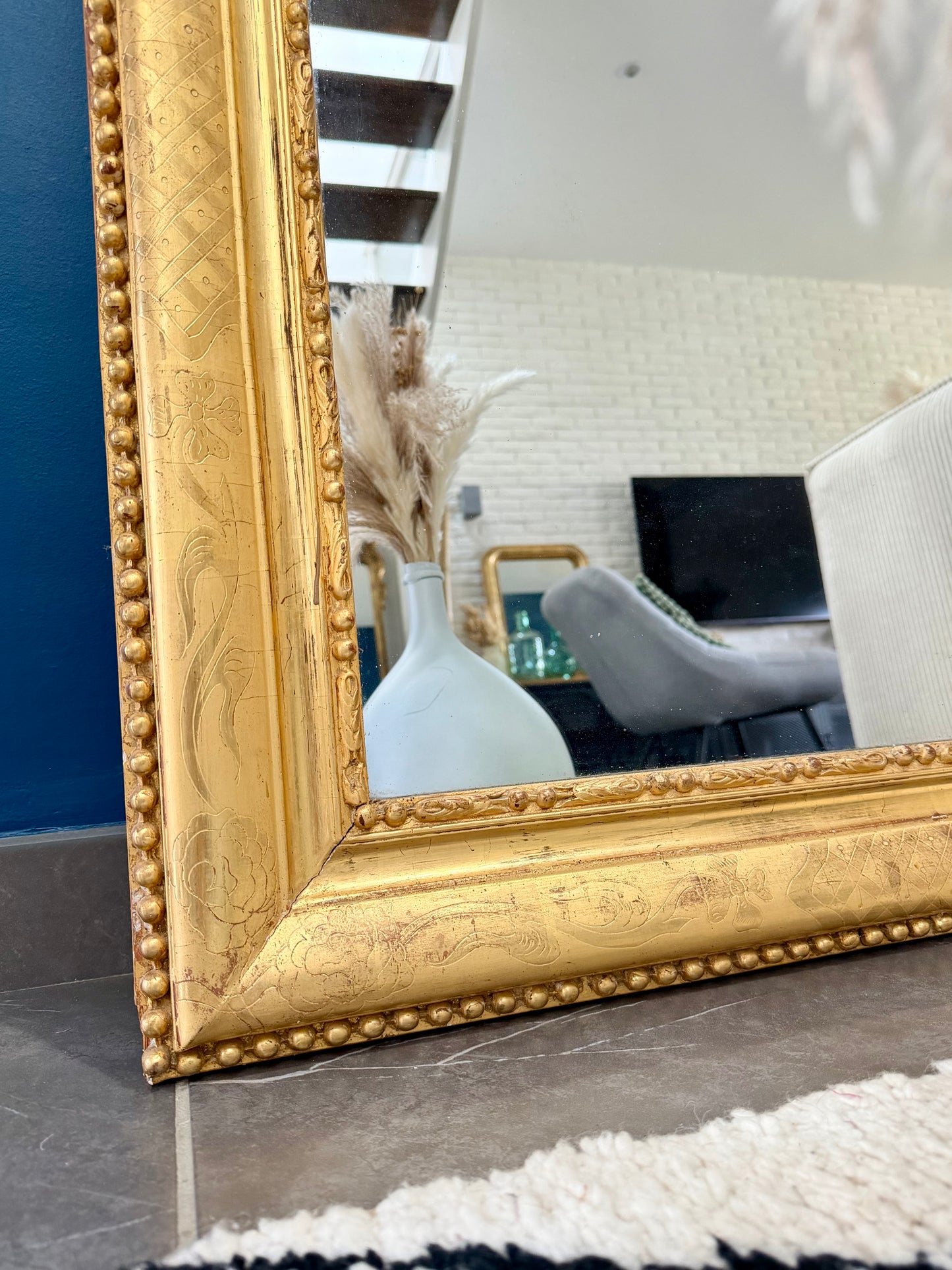 Somptueux miroir ancien Louis Philippe doré à la feuille d’or