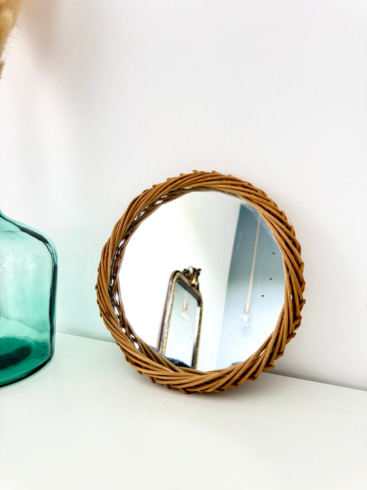 Miroir rond en rotin