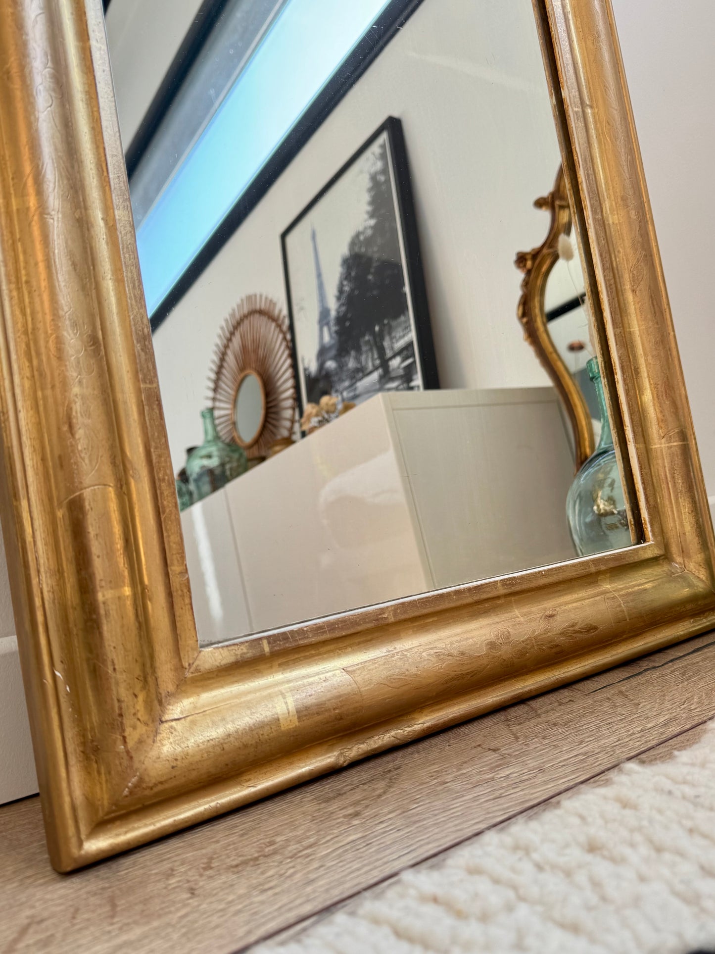 Miroir ancien Louis Philippe doré à la feuille d’or