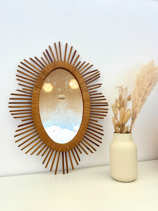 Miroir soleil en rotin