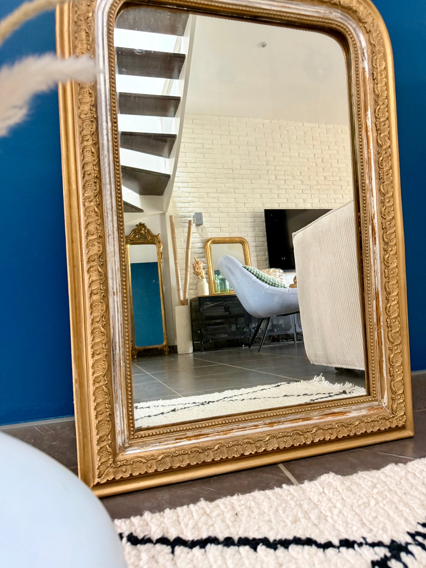 Miroir ancien Louis Philippe doré et subtile feuille d’argent