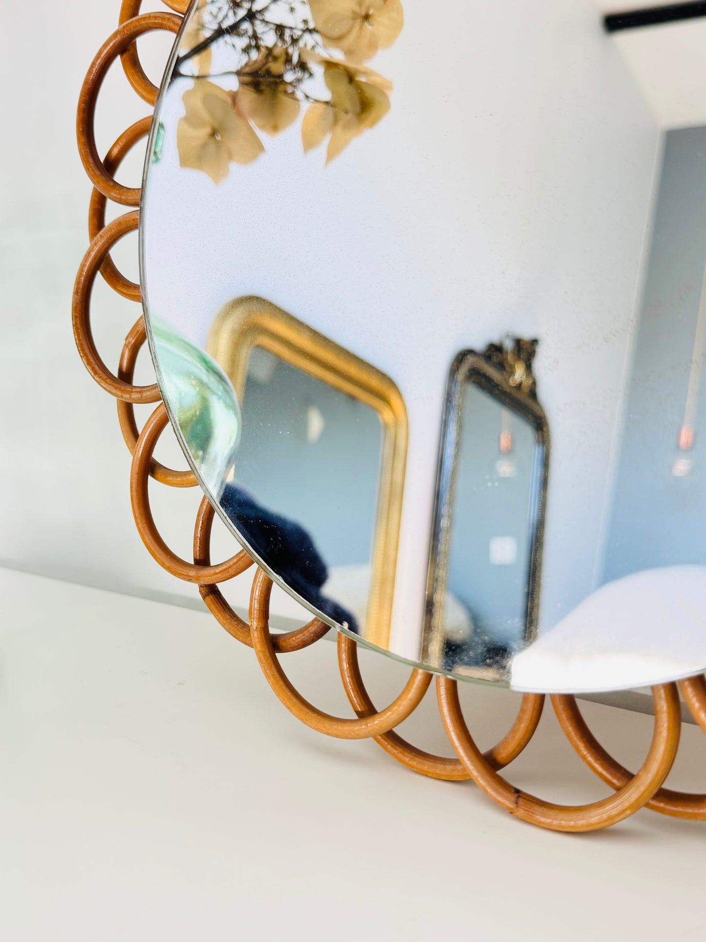 Miroir soleil en rotin