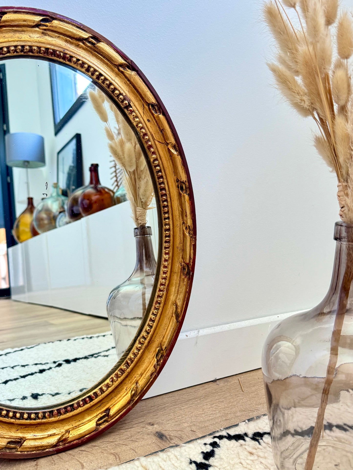 Miroir ancien doré, ovale