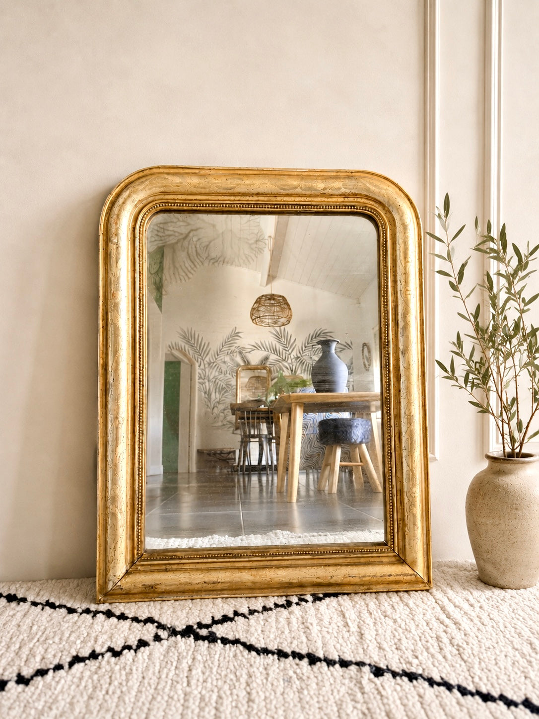 Miroir ancien Louis Philippe doré à la feuille d’or