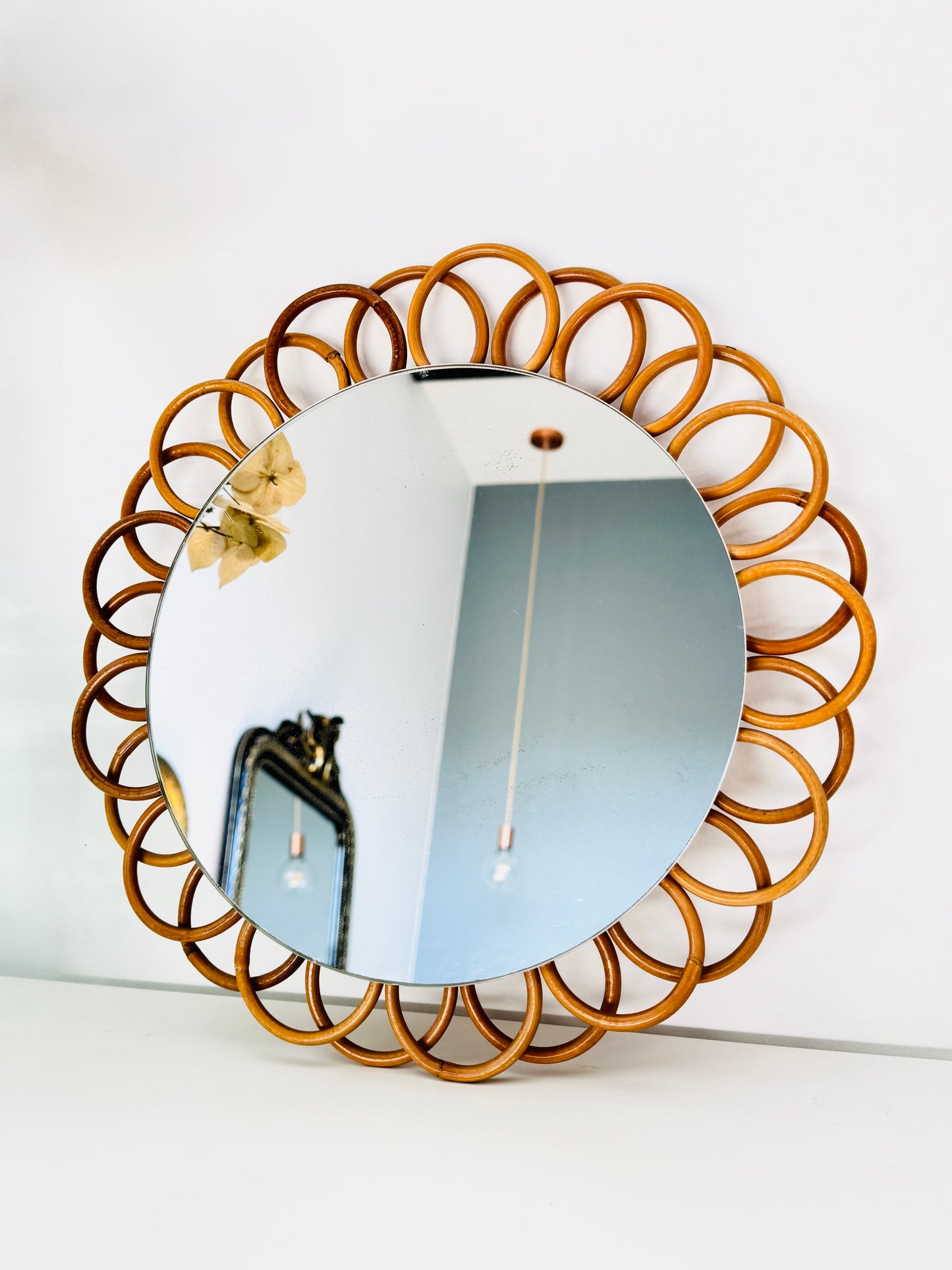 Miroir soleil en rotin