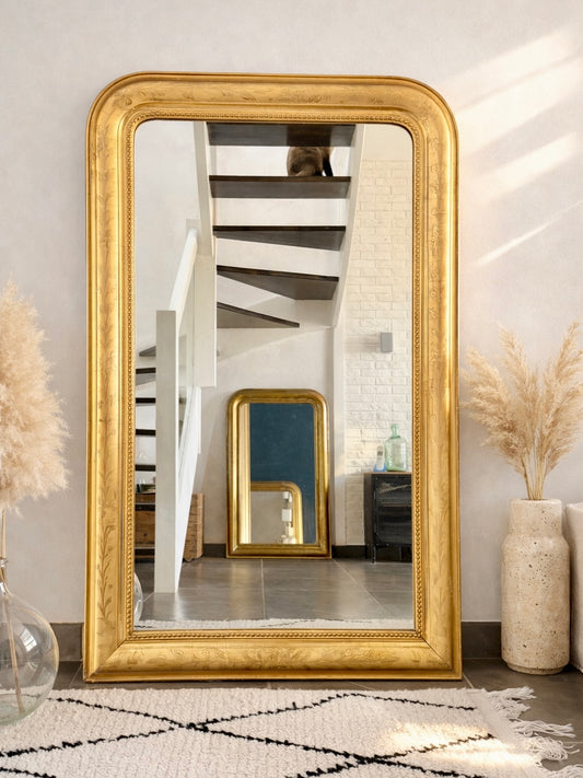 Grand miroir ancien Louis Philippe doré à la feuille d’or