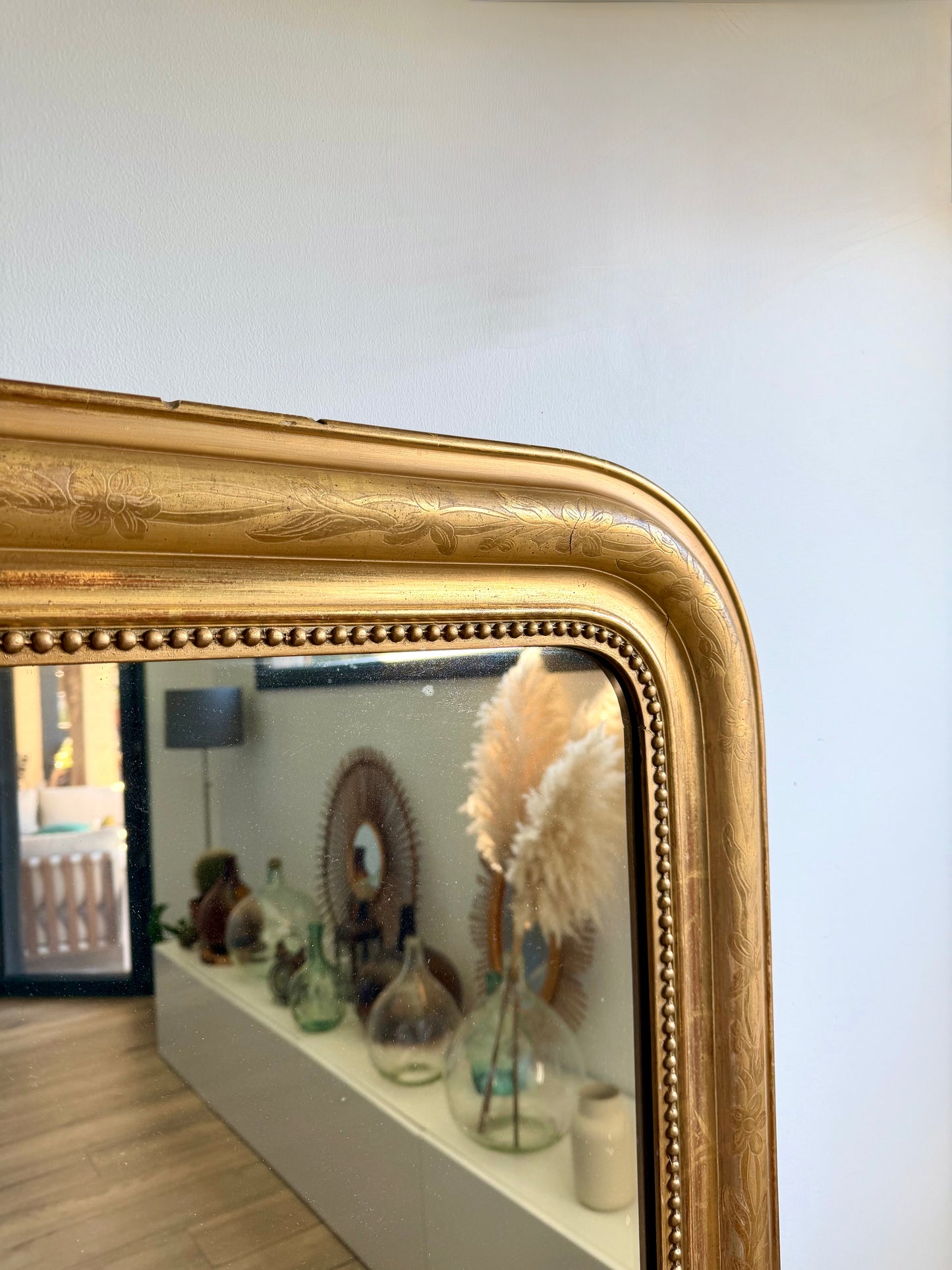 Grand miroir ancien Louis Philippe doré à la feuille d’or