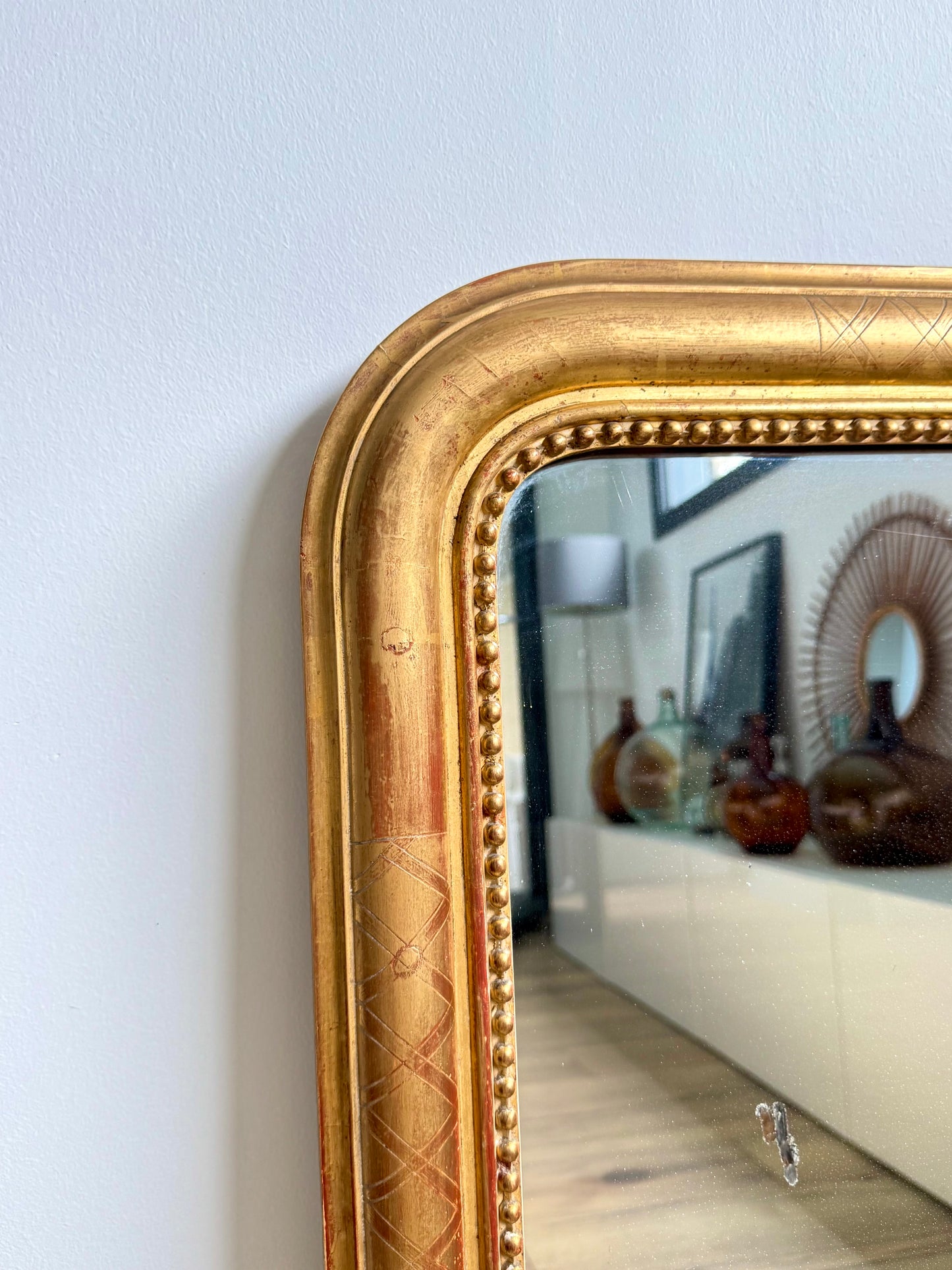 Miroir ancien Louis Philippe, doré à la feuille d’or