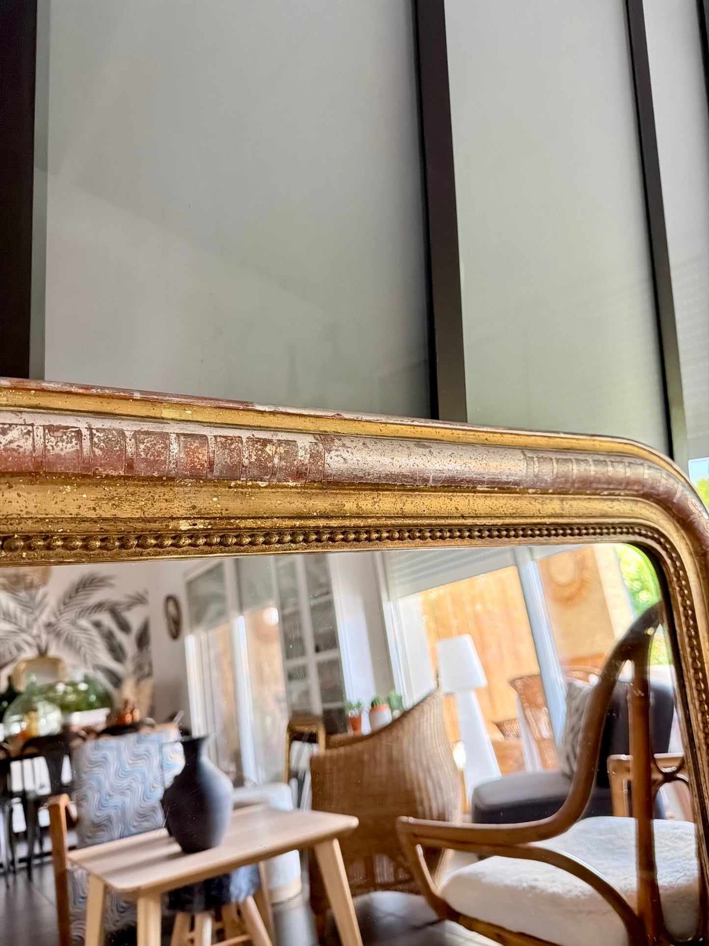 Grand miroir ancien Louis Philippe à la feuille d’argent