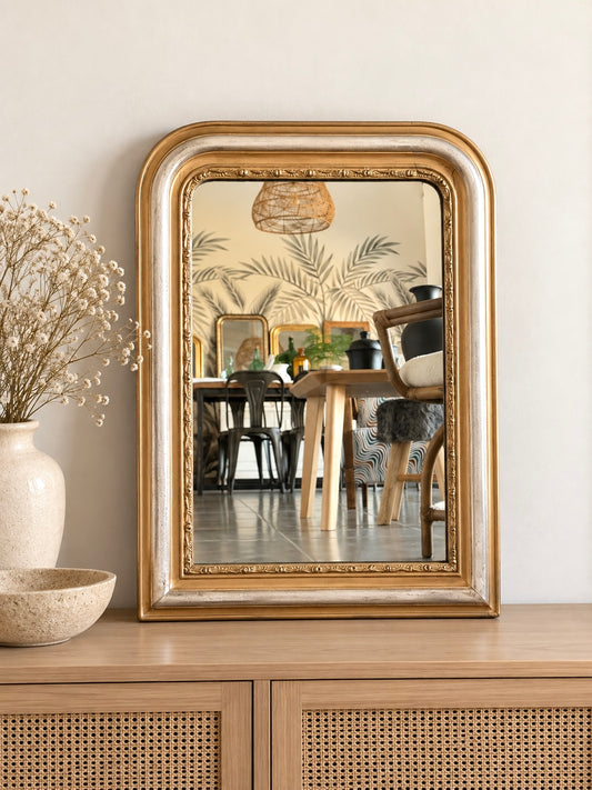 Miroir ancien Louis Philippe doré et argenté